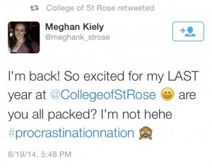 Screen Shot of Saint Rose Blogger Meghan Kiely's Tweet