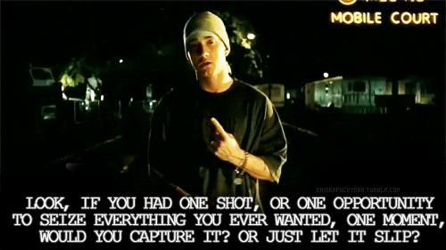 http://genius.com/3879288/Rgitalia-translations-eminem-lose-yourself-italian-version/Intro-look-if-you-had-one-shot-or-one-opportunity-to-seize-everything-you-ever-wanted-in-one-moment-would-you-capture-it-or-just-let-it-slip